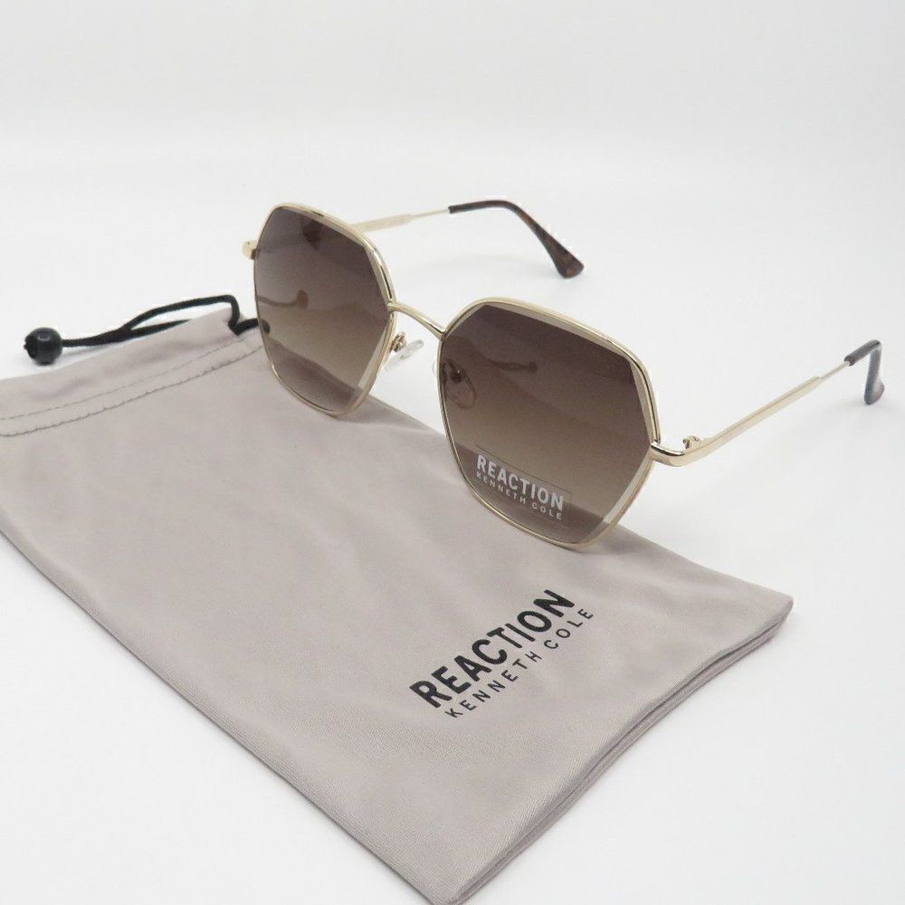 Kenneth Cole Reaction New KC1389/S 32F Gold/Brown  Hexagonal Sunglasses.